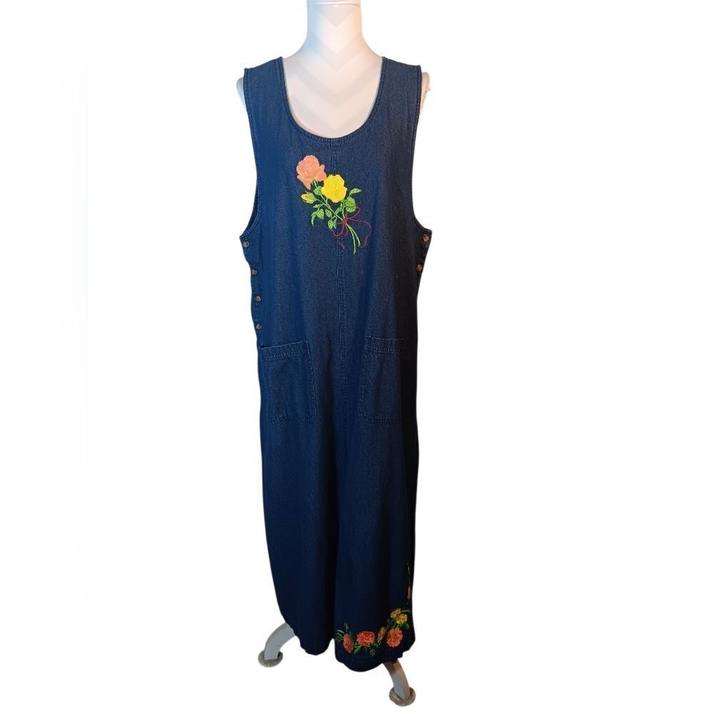 Westbound Blue Denim Jumper Floral Embroidered Maxi Dress